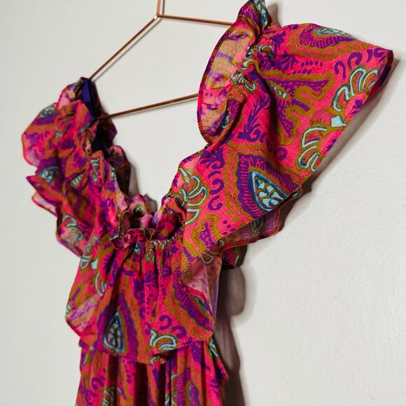 FIGUE Womens Floral Print Pink Cold Shoulder Waist Tie Tassel Maxi Dress Size XS - Picture 8 of 13